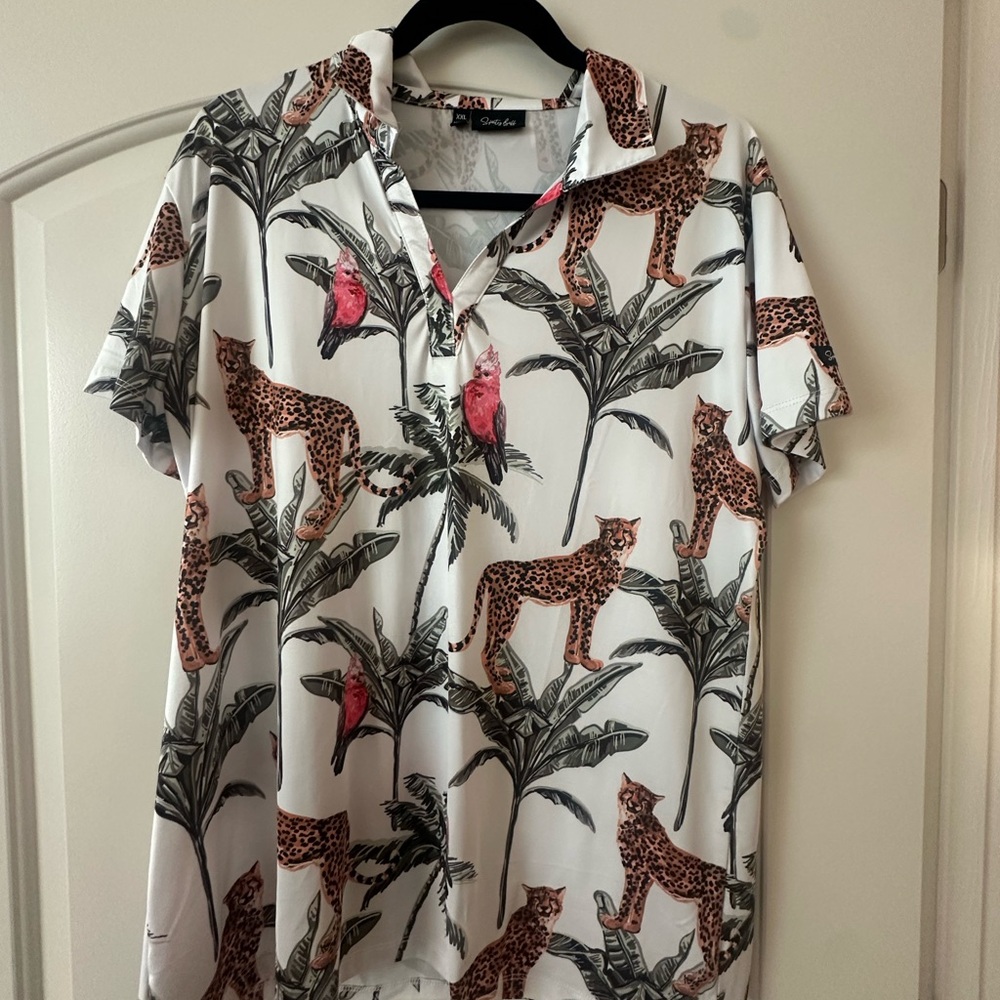 Women’s polo Sporty & Rich White Tropical Leopard Print Shirt